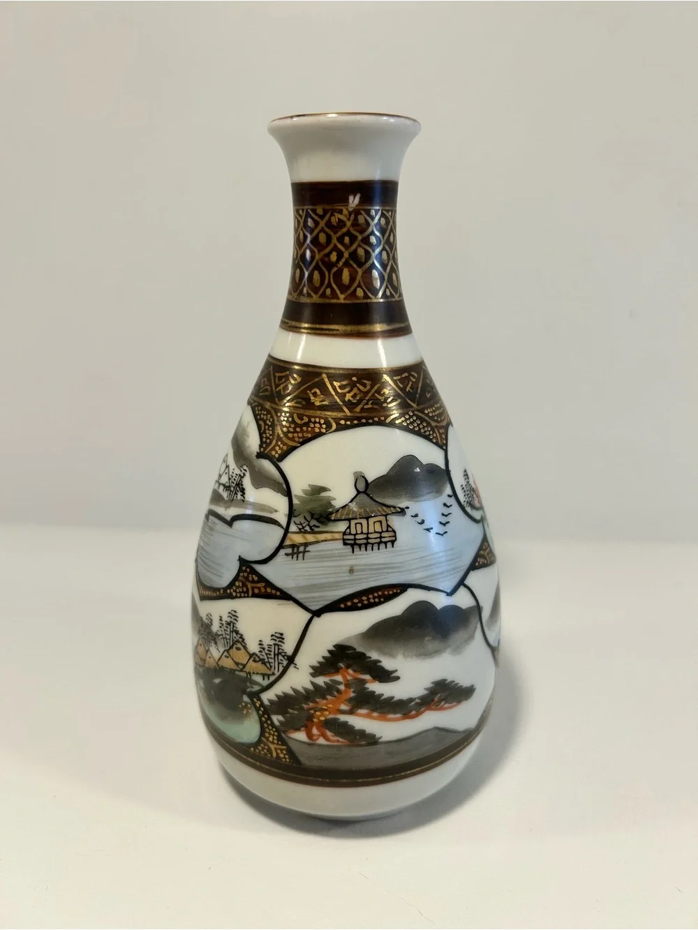 Vintage Japanese Hand Painted Porcelain Kutani Style Vase Gold Gilt Decor 6